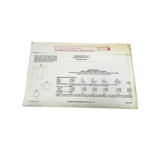 Kwik Sew Lot 2 Baby 2026 Diapers & 2027 Kimono Sewing Pattern New Sealed Uncut - Picture 6 of 7